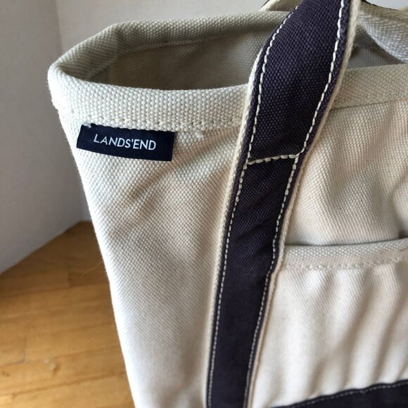 Lands' End Medium Natural 5 Pocket Open Top Long Handle Canvas Tote Bag - Picture 6 of 7